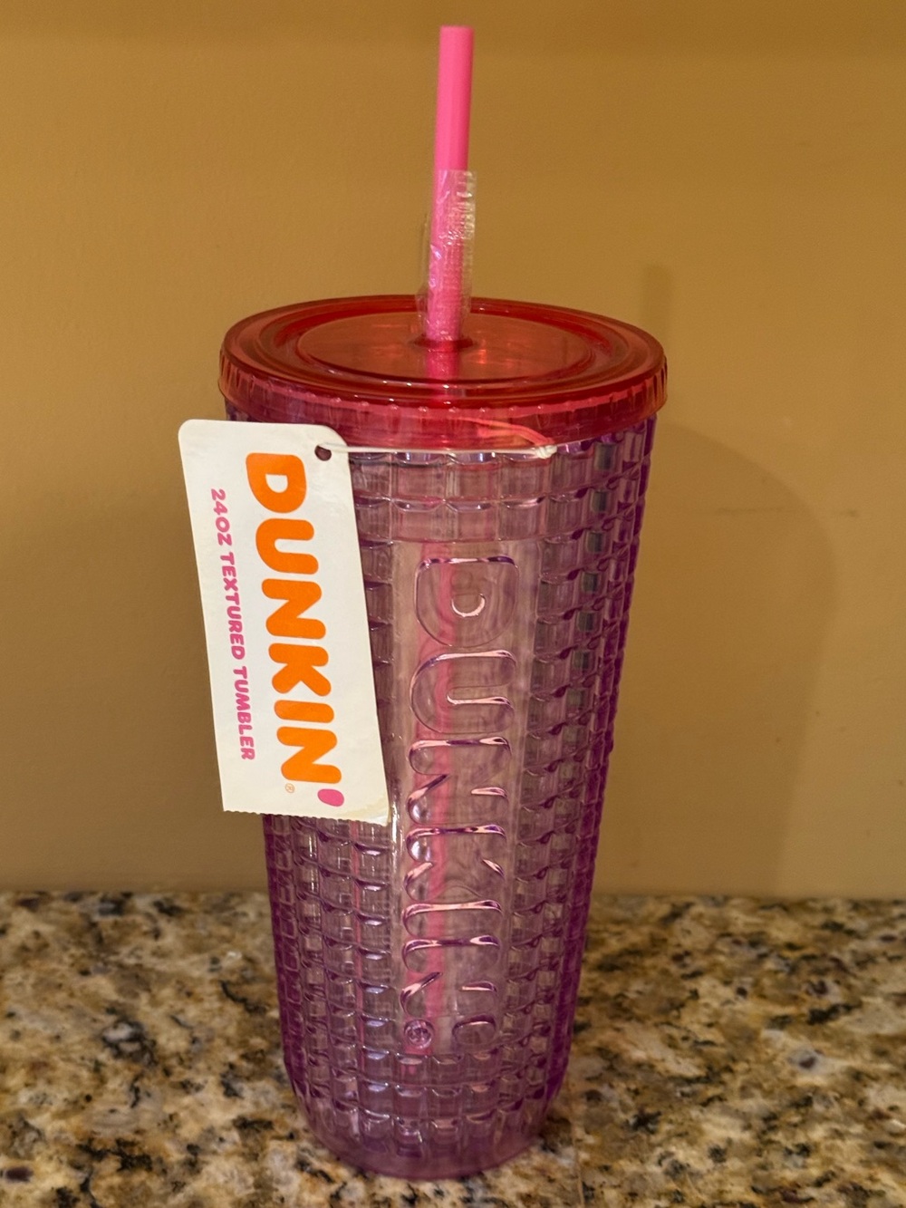 Dunkin Donuts 🍩 Textured 24oz Tumbler Pink Top Purple Summer 2022 with Straw NEW
